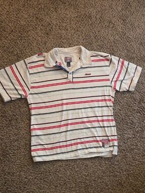 Akademiks White Polo with Red & Navy Stripes